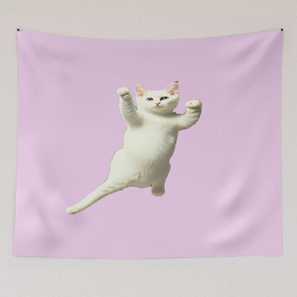 Item preview, White Cat Flying through the Air  designed and sold by deniselynnimage.