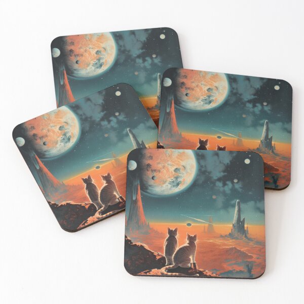 Item preview, Space Cats on Mars, Surrealist Vintage designed and sold by Synthetic-Dream.