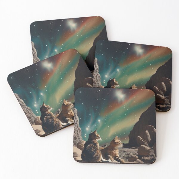 Item preview, Rainbow Nothern Lights Cats, Surrealist Vintage designed and sold by Synthetic-Dream.