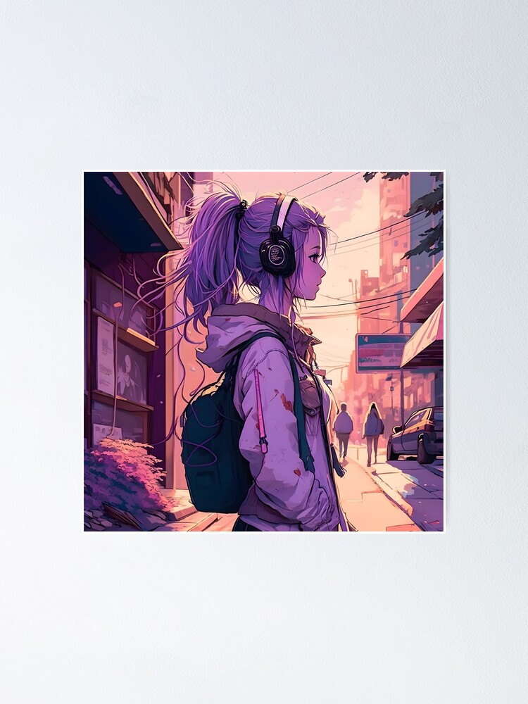Illustration of a lofi anime girl wearing headphones and listening to  music. Vector of a manga japanese doll with pastel colors 25466000 Vector  Art at Vecteezy