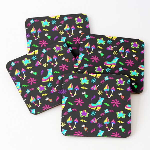 Item preview, 1970s groovy shoes mushrooms vintage black designed and sold by Gossip Rag.