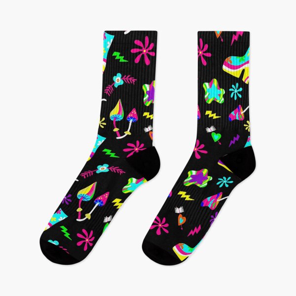 Item preview, 1970s groovy shoes mushrooms vintage black designed and sold by Gossip Rag.