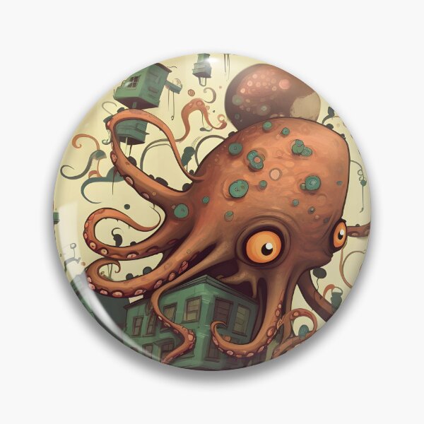 Item preview, Cartoon octopus destroying a building  designed and sold by TooTinyTone.