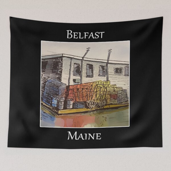 Item preview, Lobster traps sitting the the dock, in Belfast Maine- WelshDesigns designed and sold by welshdesigns.
