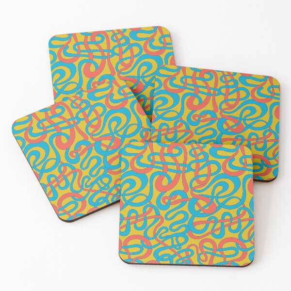 Item preview, MY STRIPES ARE TANGLED Curvy Organic Abstract Squiggle Shapes Pattern in Retro Big Top Circus Colours Blue Red Teal on Mustard Yellow - UnBlink Studio by Jackie Tahara designed and sold by Jackie Tahara of UnBlink Studio.
