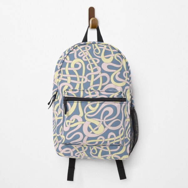 Item preview, MY STRIPES ARE TANGLED Curvy Organic Abstract Squiggle Shapes Pattern in Light Butter Yellow and Pastel Pink on Blue - UnBlink Studio by Jackie Tahara designed and sold by Jackie Tahara of UnBlink Studio.