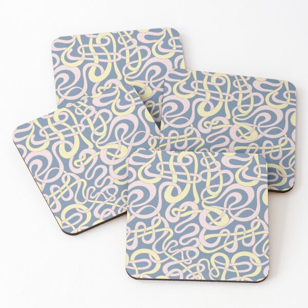Item preview, MY STRIPES ARE TANGLED Curvy Organic Abstract Squiggle Shapes Pattern in Light Butter Yellow and Pastel Pink on Blue - UnBlink Studio by Jackie Tahara designed and sold by Jackie Tahara of UnBlink Studio.