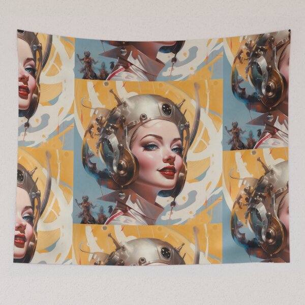 Item preview, Bella Chica sonriendo, ciencia ficción, arte retro, arte pop, pin-up designed and sold by GueloStudio.