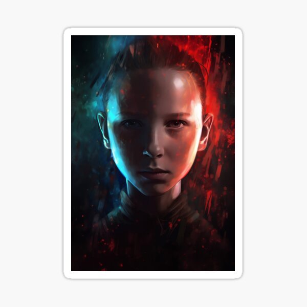 Item preview, Stranger Things Netflix with Eleven and Mike- AI Generated Futuristic Poster designed and sold by JuxtaJoy Studios.