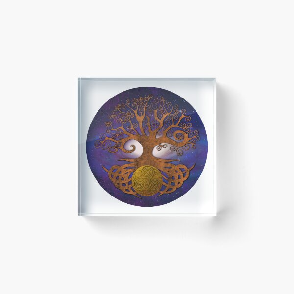 Item preview, Tree of life holding triskellion 1 wooden purple galaxy variant designed and sold by Donkjonk.