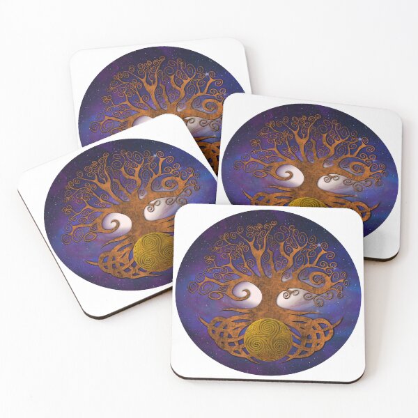Item preview, Tree of life holding triskellion 1 wooden purple galaxy variant designed and sold by Donkjonk.
