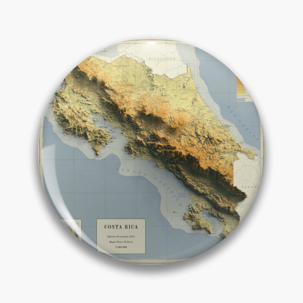 1971 Costa Rica Relief Map 3D digitally-rendered Magnet