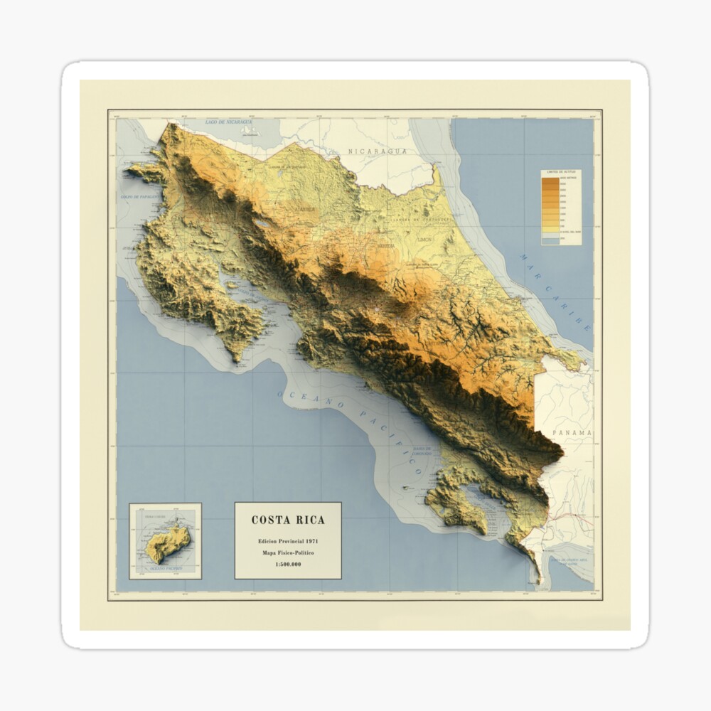 1971 Costa Rica Relief Map 3D digitally-rendered Magnet