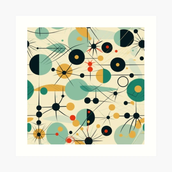 Midcentury Modern Atomic Art Circle Line Dot and Starburst