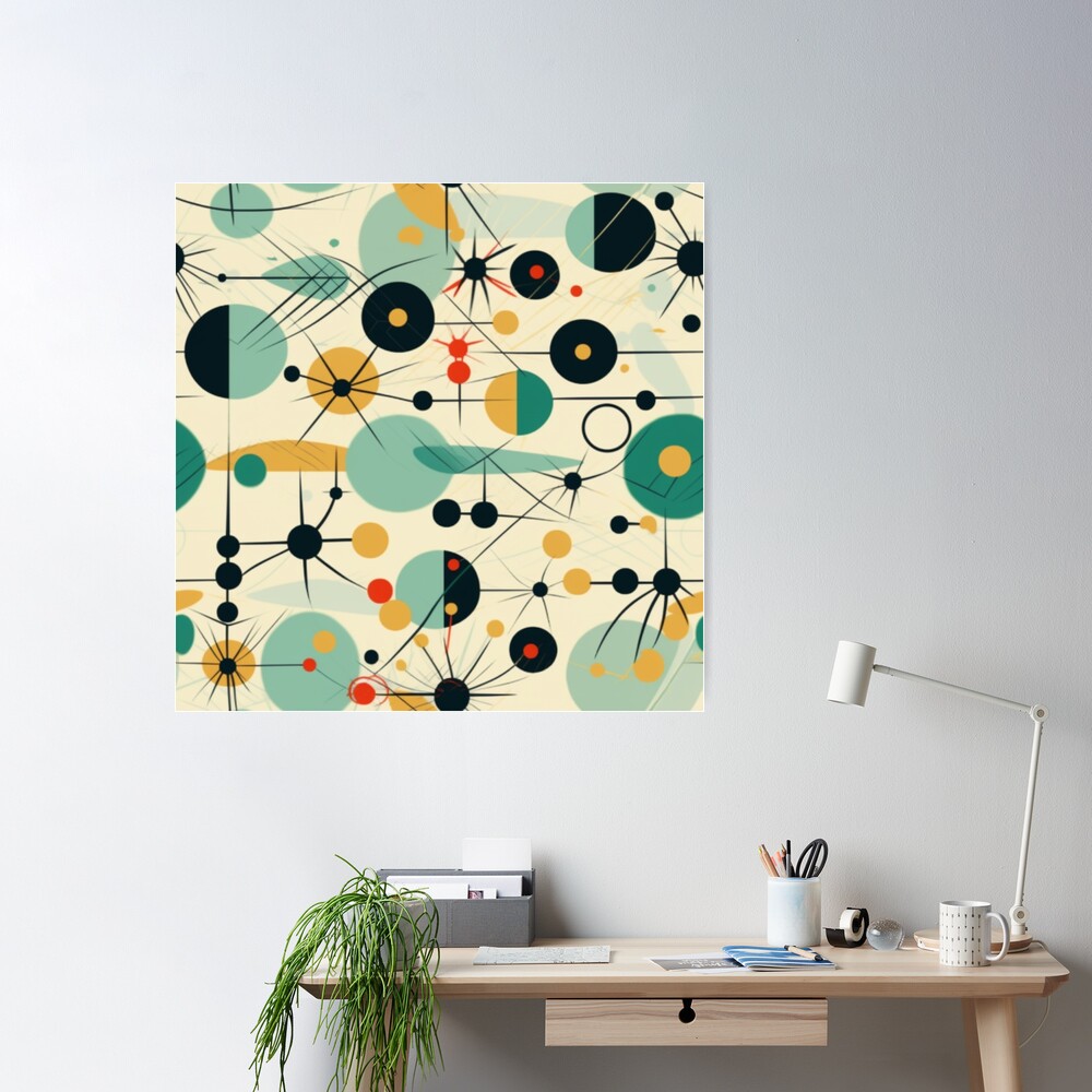 Midcentury Modern Atomic Art Circle Line Dot and Starburst Geometric  Pattern 1960s Retro Vintage Style Graphic Design | Poster