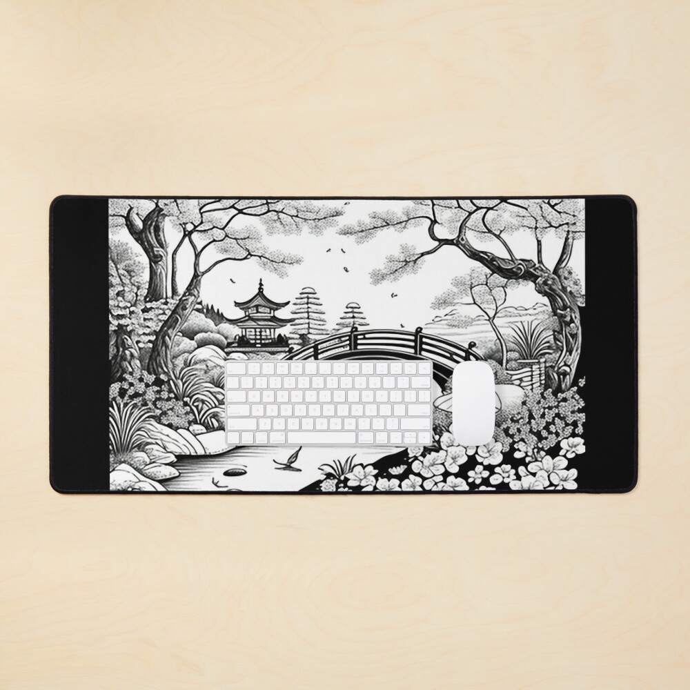 Japanese Garden - black and white papercraft Canvas Print for