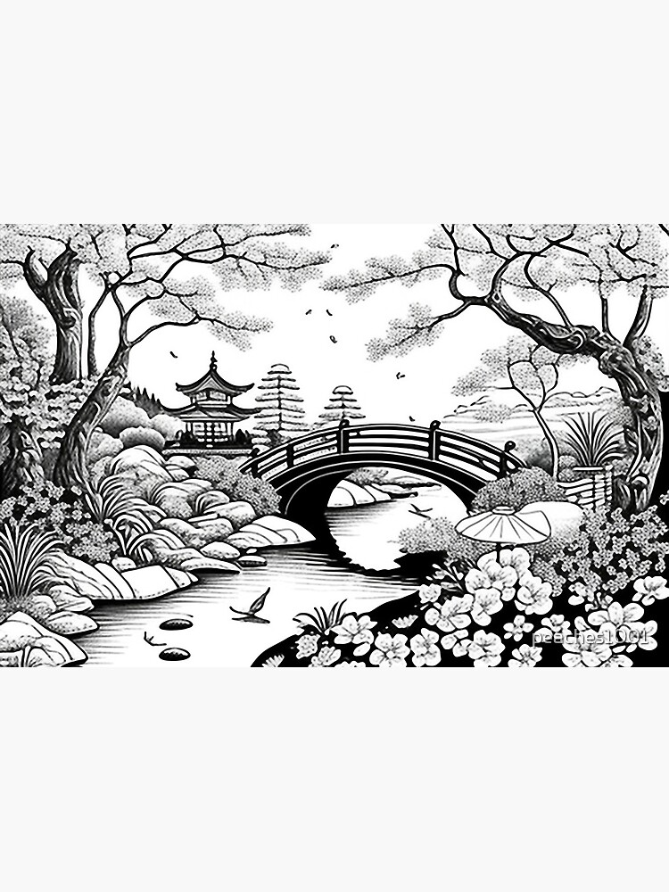 Japanese Garden - black and white papercraft Canvas Print for