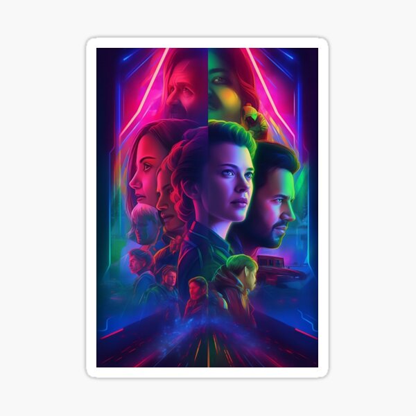 Item preview, Stranger Things where the characters are transported to a futuristic city, with neon lights and advanced technology- AI Generated designed and sold by JuxtaJoy Studios.