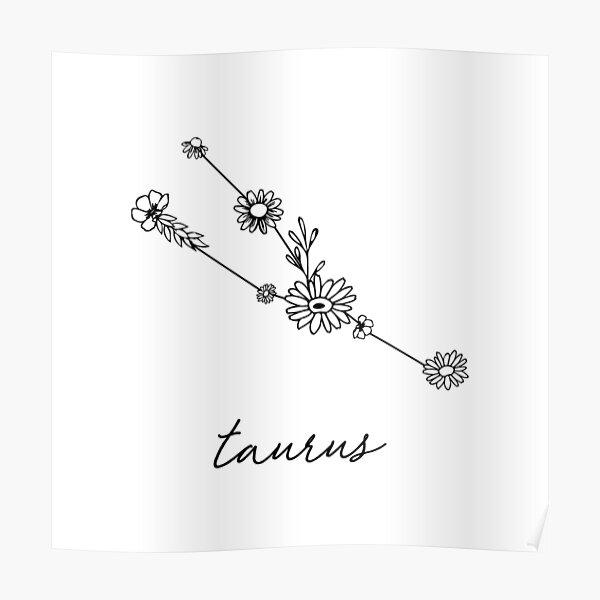 Taurus Zodiac Wildflower Constellation Poster