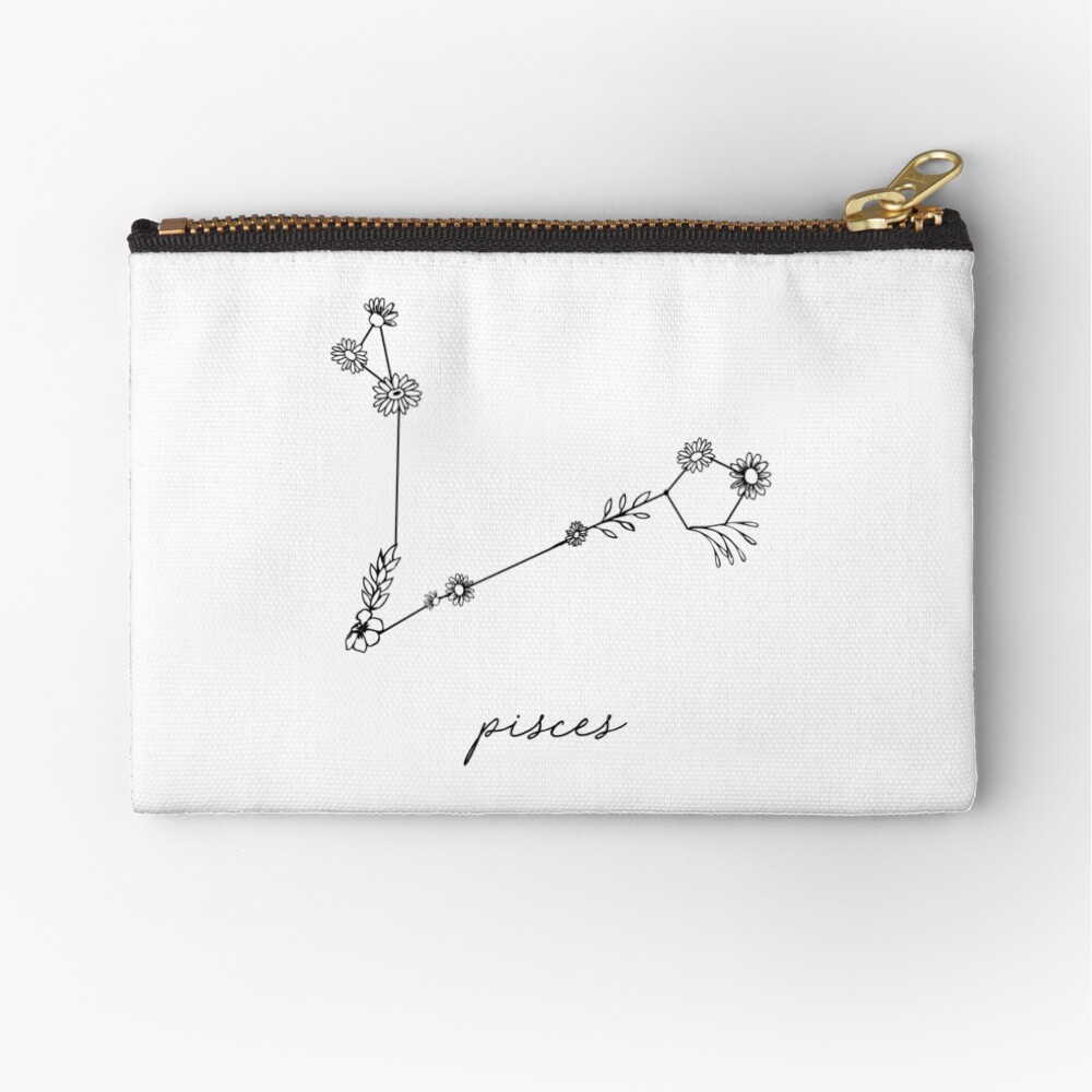 Pisces Zodiac Wildflower Constellation Zipper Pouch