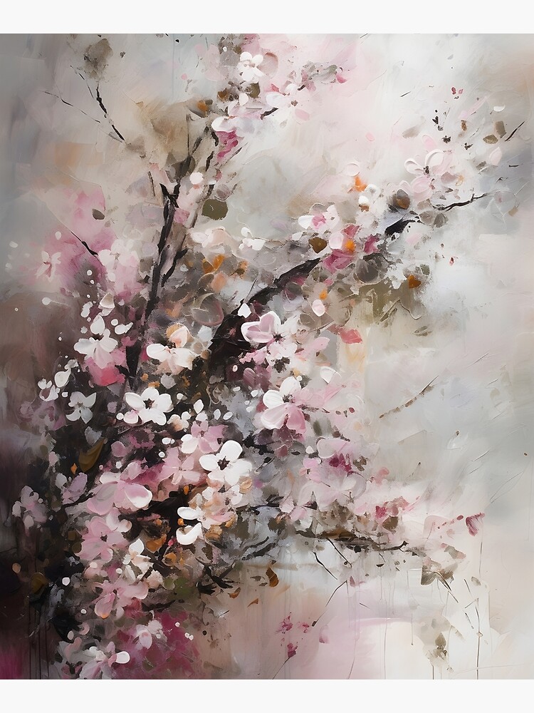 Abstract Cherry Blossom Painting with Detailed Brush Strokes