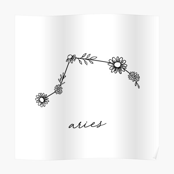 Aries Zodiac Wildflower Constellation Poster