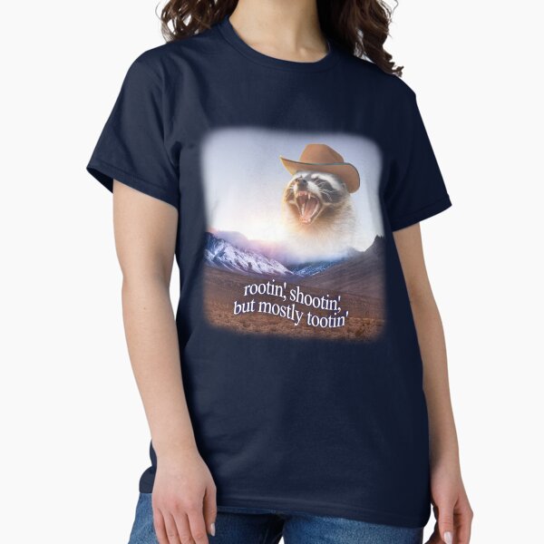 Item preview, rootin shootin but mostly tootin cowboy raccoon word art designed and sold by snazzyseagull.