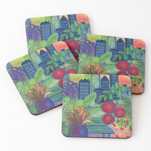 Item preview, City Park Sunset with Red Flowers designed and sold by Jeanne McKinnon.