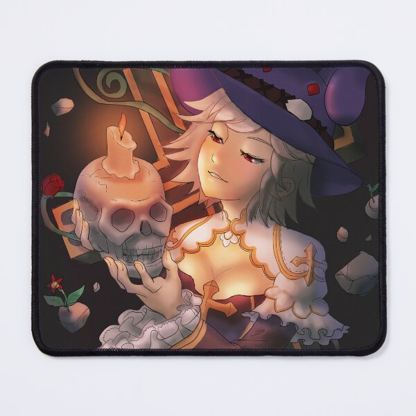 Item preview, An evil witch/archbishop lady holding a skill and staring at the candlelight with a big black cross. (black background) designed and sold by VinLoveArtworks.