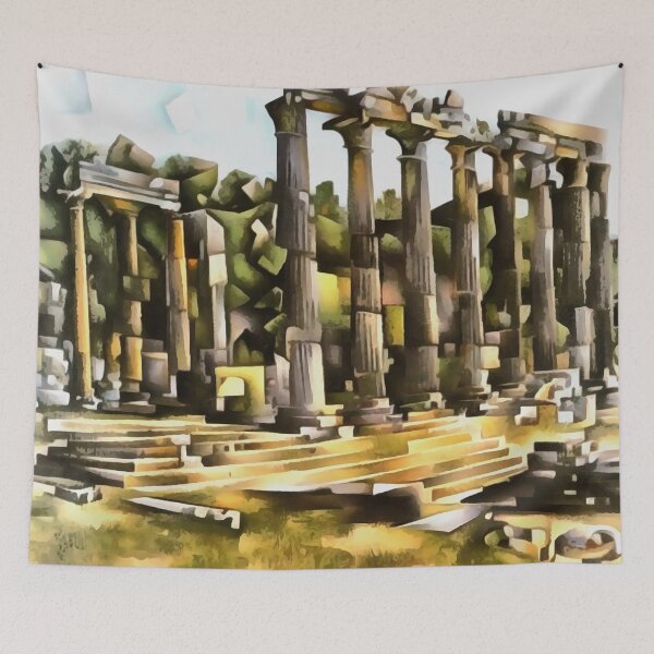 Item preview, Ancient Roman Temple Ruins Geometric Style Art designed and sold by taiche.