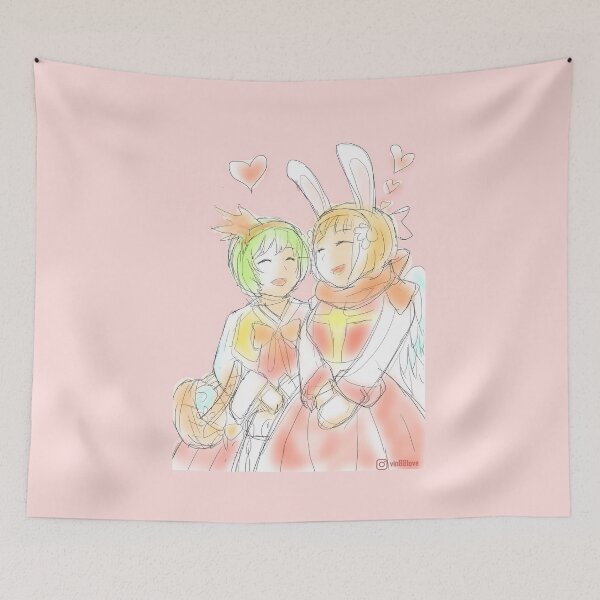 Item preview, A bunny girl and a short green hair girl laughing together on Valentine's Day designed and sold by VinLoveArtworks.