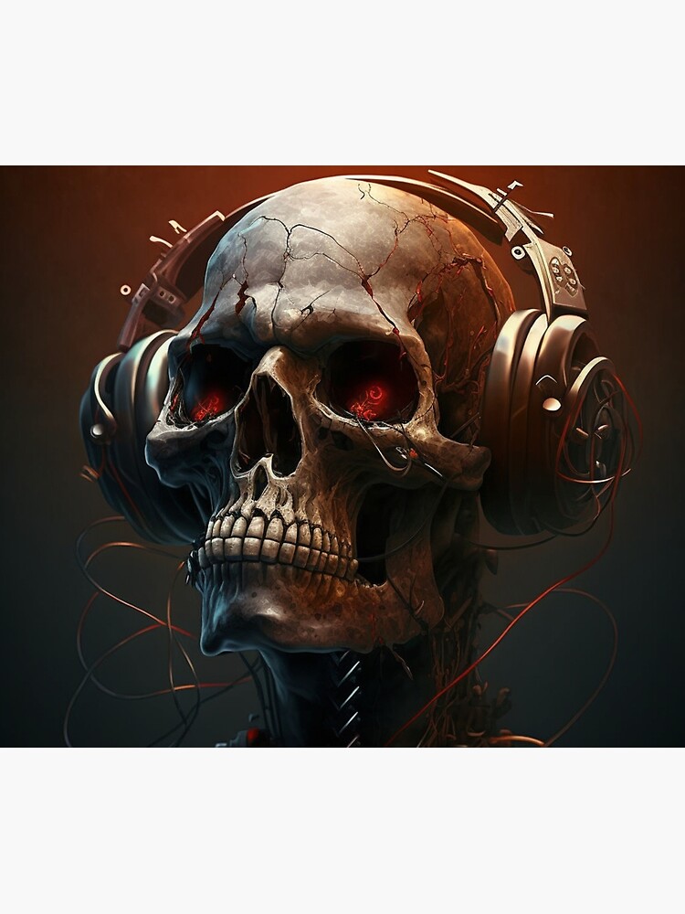 アート・デザイン・音楽 SKULL STYLE Hardcore Punk Music Artwork Vibrant Skull With Headphones