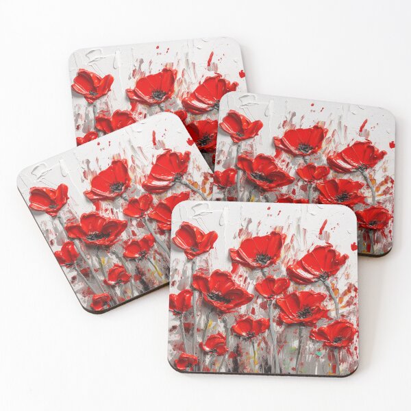 Item preview, Textured Poppies - 3D, thick paint, red flowers on canvas designed and sold by EmeraldeaArt.