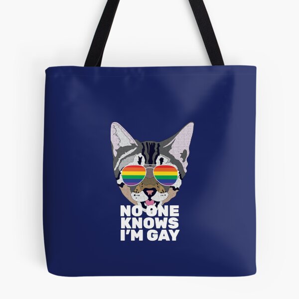 Item preview, NO ONE KNOWS I'M GAY - Funny Cat LGBT Quote Rainbow Gay Flag designed and sold by Lightfield.