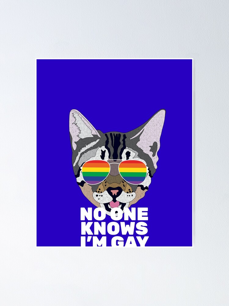 Thumbnail 1 von 3, Poster, NO ONE KNOWS I'M GAY - Funny Cat LGBT Quote Rainbow Gay Flag designt und verkauft von Lightfield.