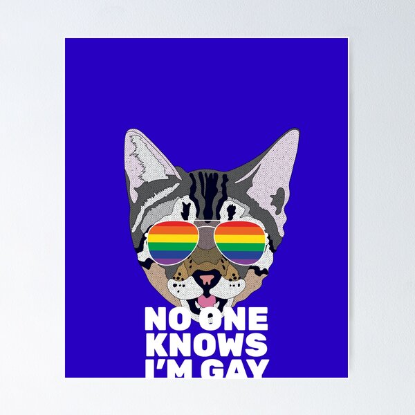 Item preview, NO ONE KNOWS I'M GAY - Funny Cat LGBT Quote Rainbow Gay Flag designed and sold by Lightfield.