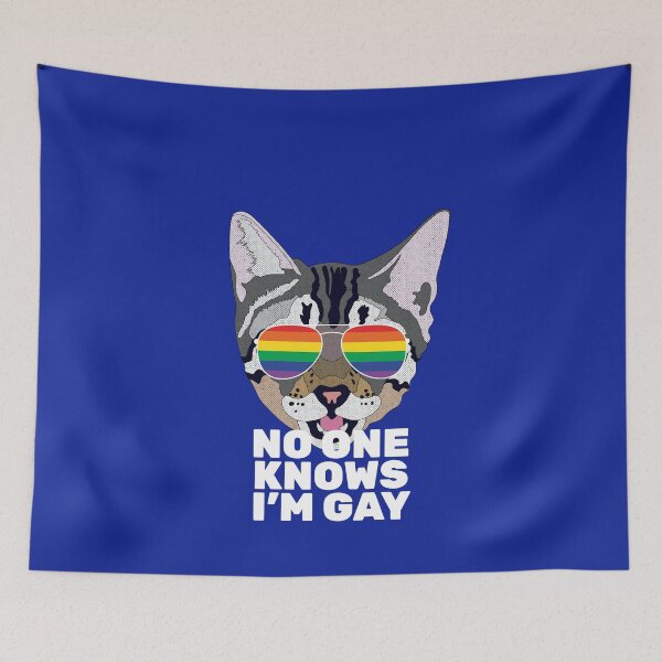 Item preview, NO ONE KNOWS I'M GAY - Funny Cat LGBT Quote Rainbow Gay Flag designed and sold by Lightfield.