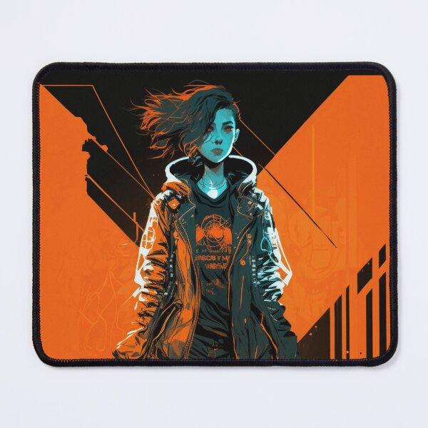 Item preview, Cyberpunk Girl On Orange Neon Background designed and sold by Nightarcade.