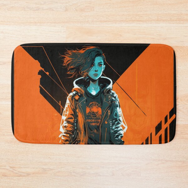 Item preview, Cyberpunk Girl On Orange Neon Background designed and sold by Nightarcade.