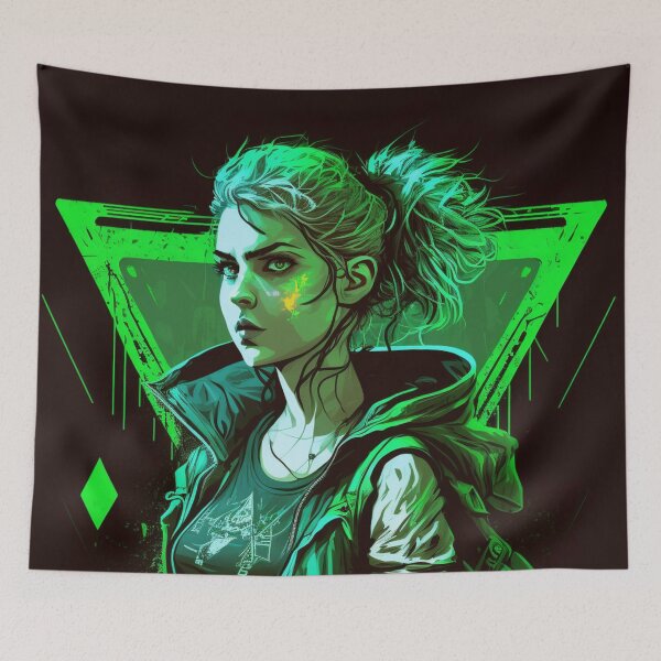 Item preview, Cyberpunk Girl On Green Neon Background designed and sold by Nightarcade.