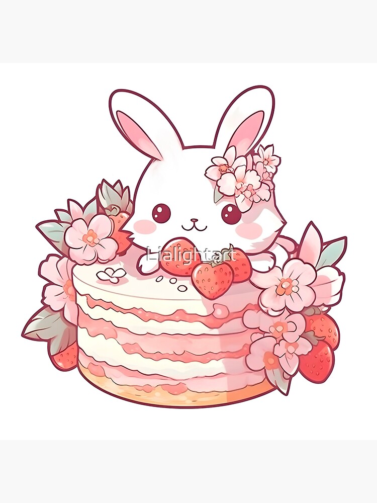 Cute bunny on strawberry cake