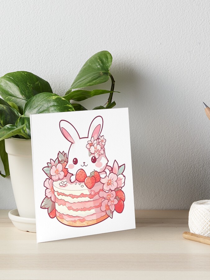 絵画 strawberry & cutie rabbit Cute bunny with strawberry. berry sweet. illustration