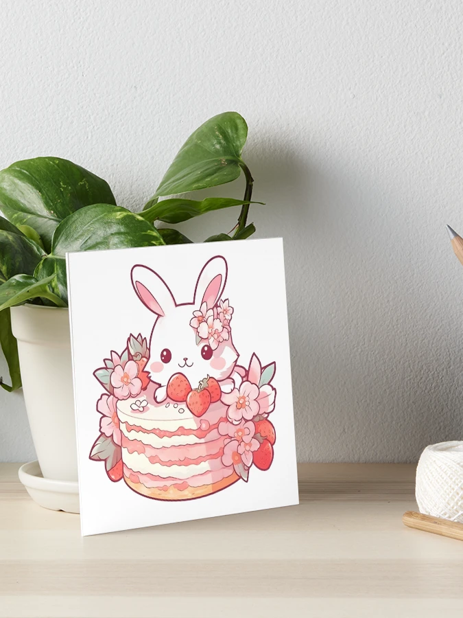 絵画 strawberry & cutie rabbit Cute white rabbit with strawberry print for kids design