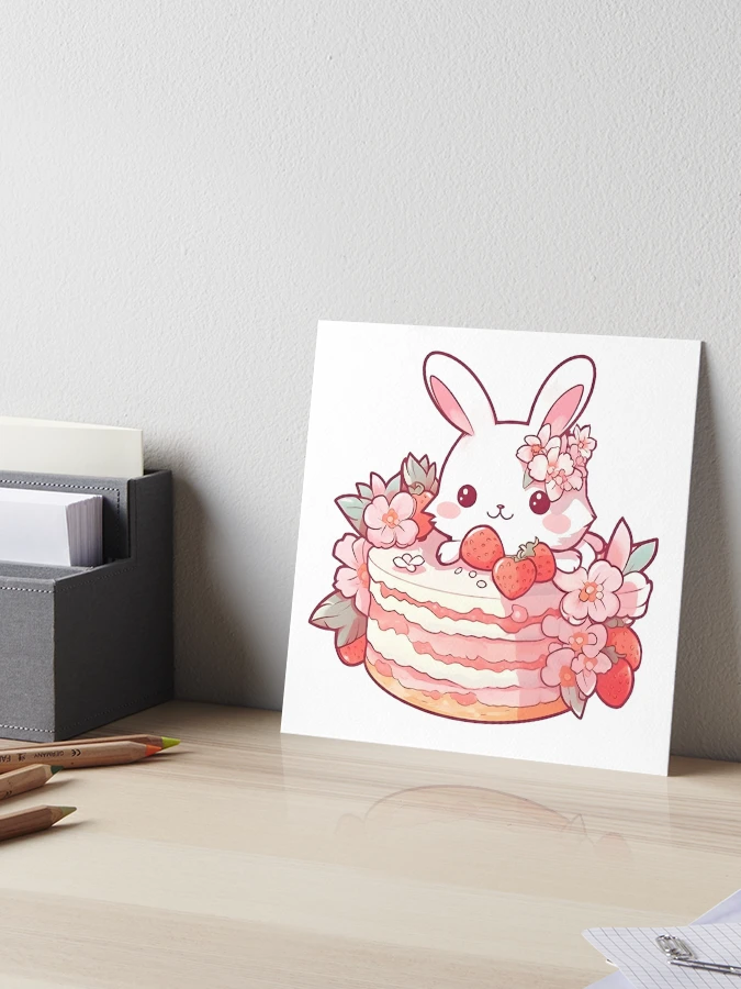 Cute bunny on strawberry cake