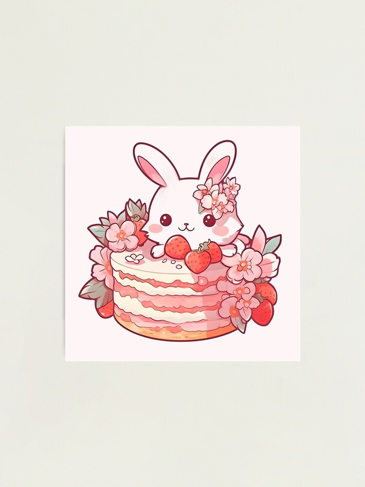 絵画 strawberry & cutie rabbit Cute bunny with strawberry. berry sweet. illustration