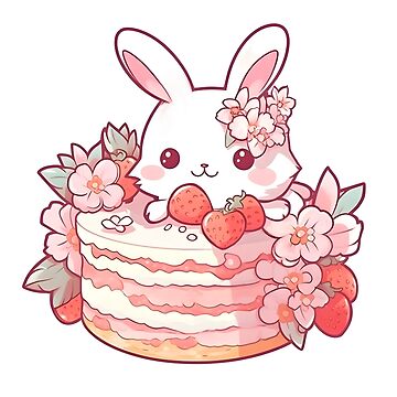 Cute bunny on strawberry cake