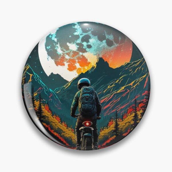 Item preview, Motorcycle rider enjoying the moon and colorful forest designed and sold by YammsDesign.