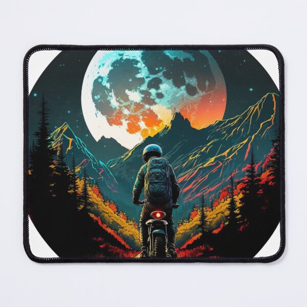 Item preview, Motorcycle rider enjoying the moon and colorful forest designed and sold by YammsDesign.