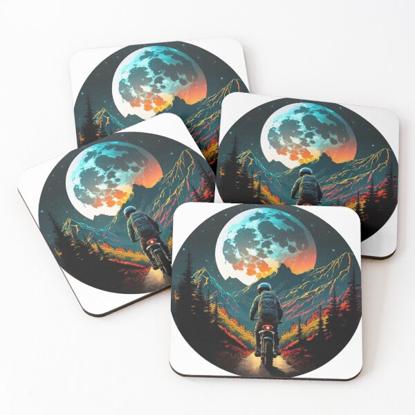Item preview, Motorcycle rider enjoying the moon and colorful forest designed and sold by YammsDesign.