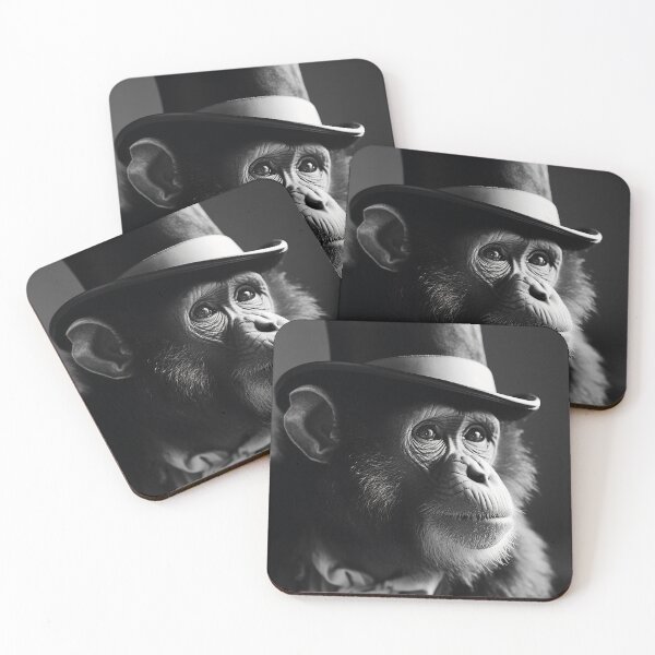 Item preview, Monkey Chimpanzee Hat Animal Portrait Black and White Photo designed and sold by Univers Noir et Blanc.